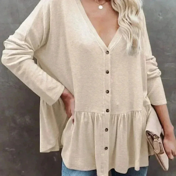 Button Down Peplum Blouse - Picture 2 of 2